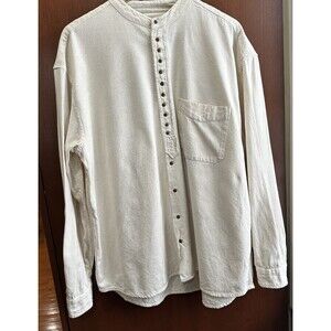 Civilian Irish Grandfather Shirt Mens 2XL Beige Flax Linen Blend Band Collar